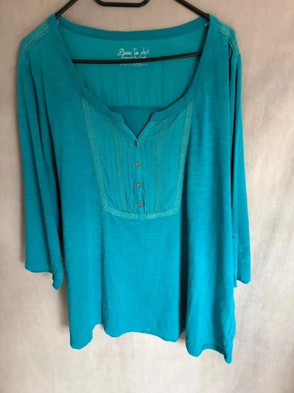 T shirt manche 3/4 bleu/ vert